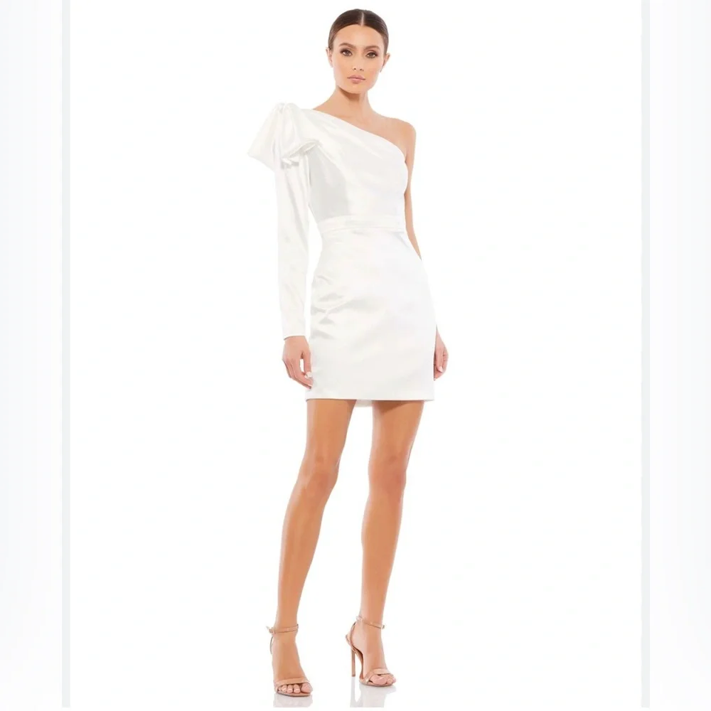 NEW without tags MAC DUGGAL One-Shoulder Long Sleeve Satin Cocktail Minidress 2